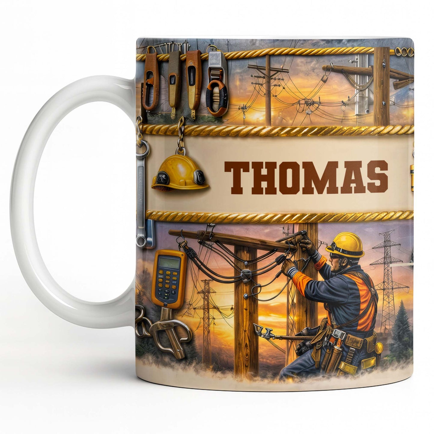 Celebrate The Hardworking Lineman, Utility Pole Design - Personalized Custom Coffee Mug - JBS106_MG