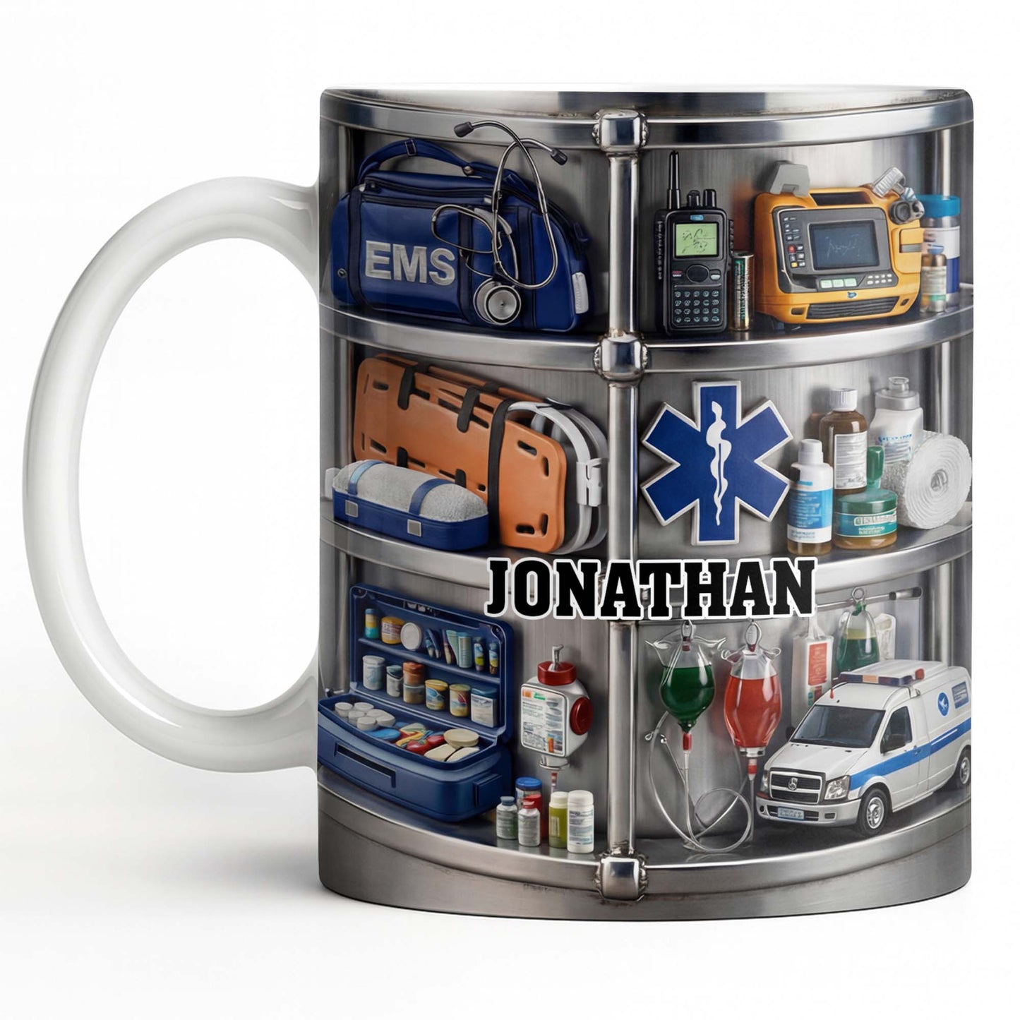Celebrate Everyday Heroes With EMS Tools And Ambulance - Personalized Custom Coffee Mug - JBS122_MG