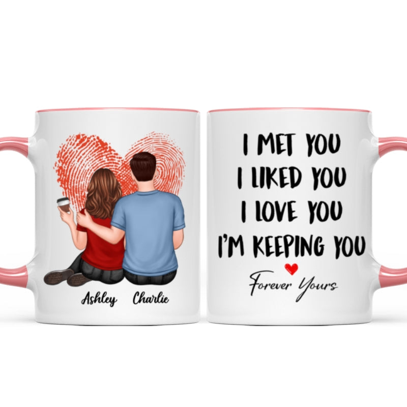 Embracing Couple Back View Finger Print Heart Personalized Mug