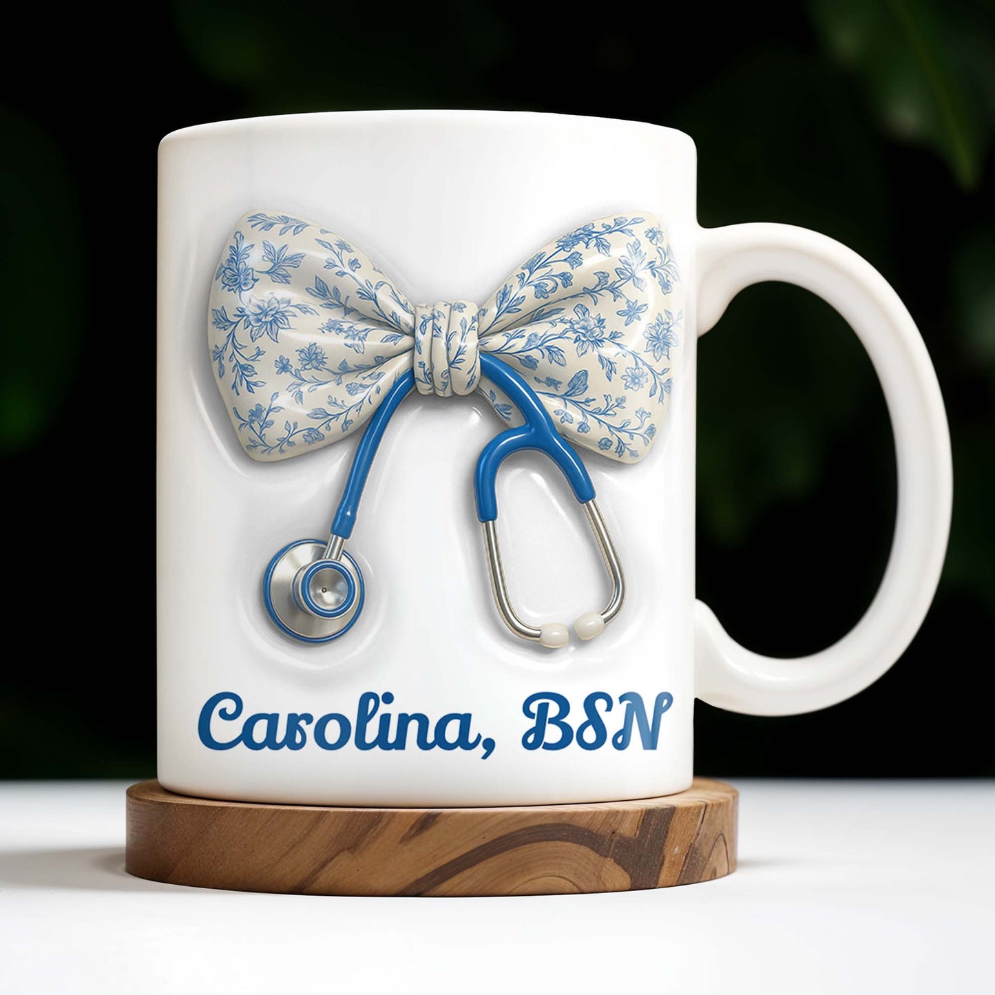 Celebrate Those Who Care, Floral Bow and Stethoscope - Personalized Custom Coffee Mug - NUR007_MG