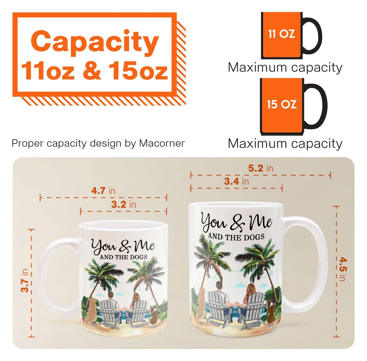 Personalized White Ceramic Mug You & Me and the Dogs, Custom Mug for Couples with Their Dogs, Perfect Gift for Dog Lovers,