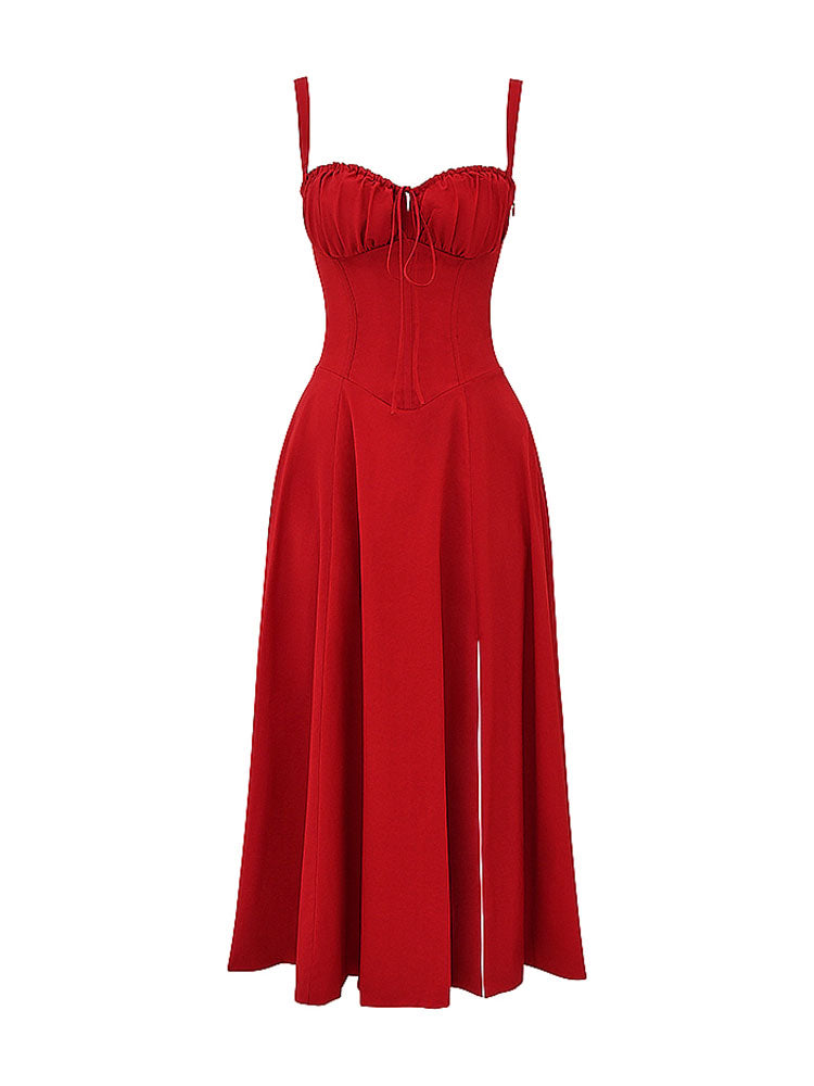 High Waist Back Lace Up Side Slit Midi Dress