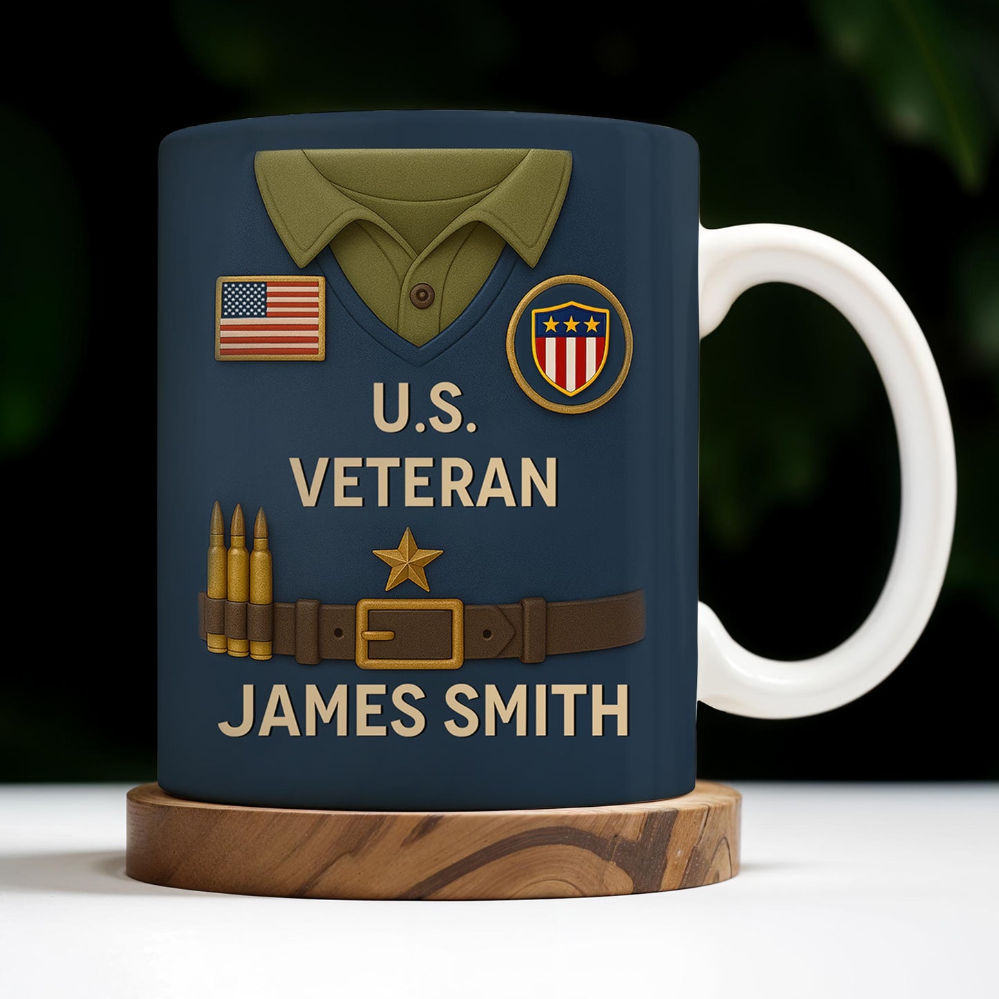 U.S. Veteran, Military Uniform, American Flag And Military Badges - Personalized Custom Coffee Mug - OFC002_MG