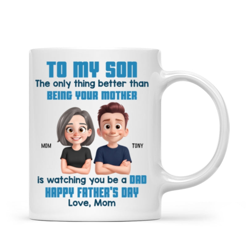 To My Son Happy Father's Day Cartoon Style Personalized Mug, Heartfelt Father's Day Gift For Son