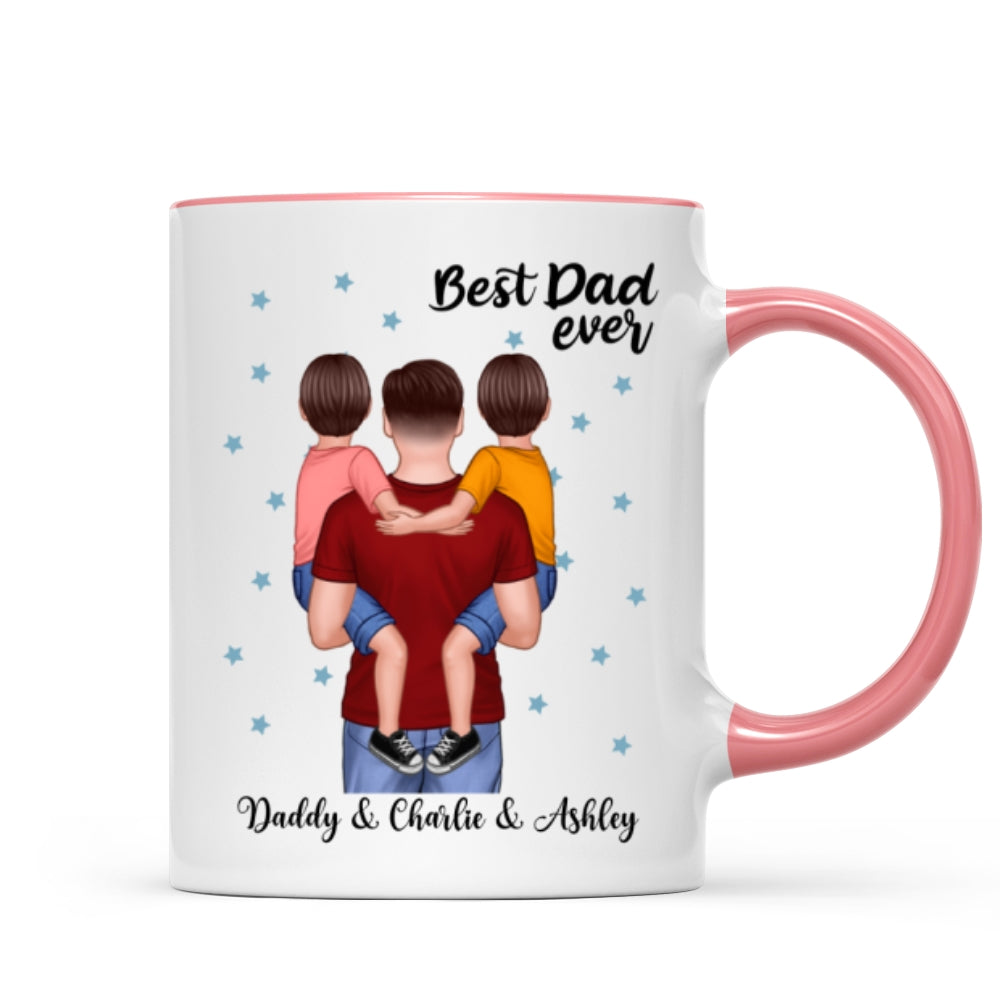 Dad Holding Kids Blue Stars Father's Day Gift Personalized Mug