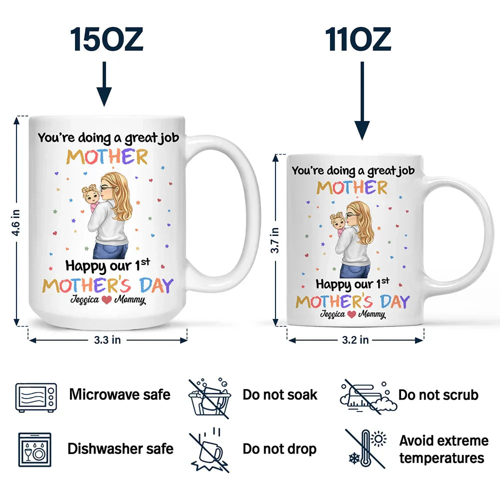 You're Doing a Great Job Mommy Personalized Two-Tone Mug, Happy Mother's Day Gift For Wife, Heartfelt Gift for New Moms, Customizable White Ceramic Mug & Two-Tone Mug