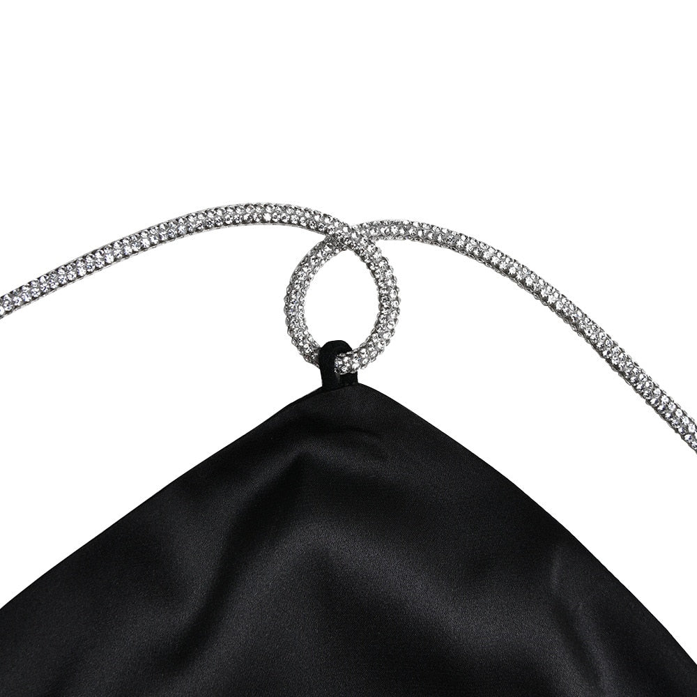 Sequin Strap Halter Backless Satin Mini Dress