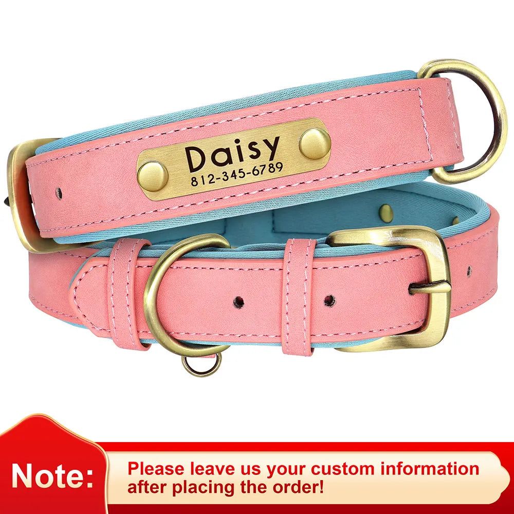 Customized Leather ID Nameplate Dog Collar
