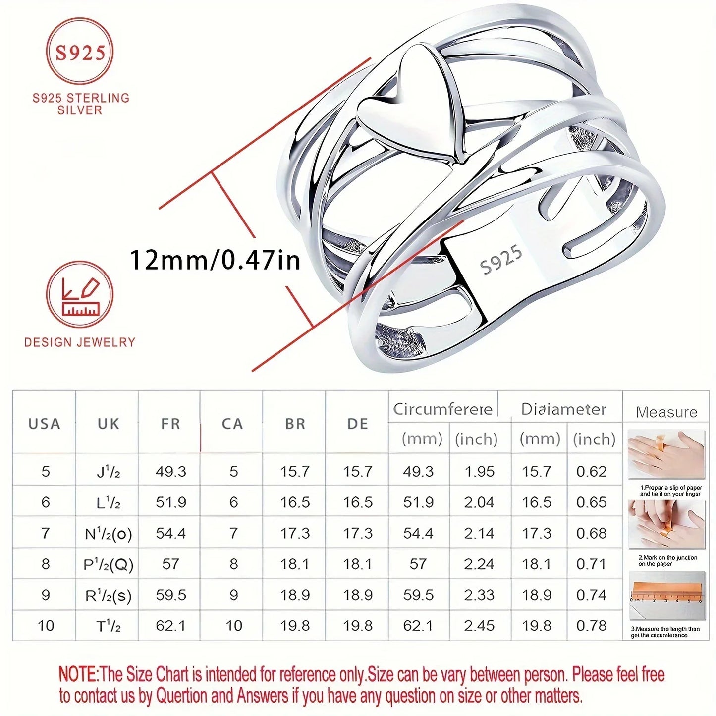Sterling Silver Heart Ring for Women