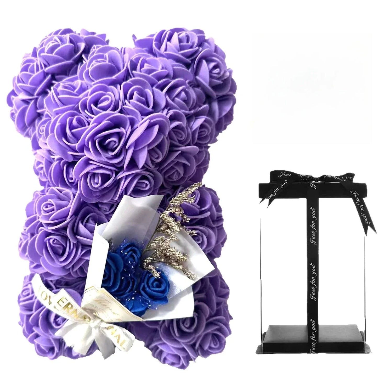 25cm Artificial Rose Bear with Gift Box