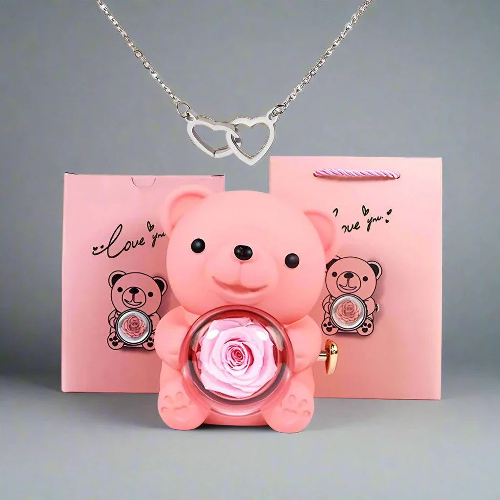 Valentine'S Day Rose Bear Necklace
