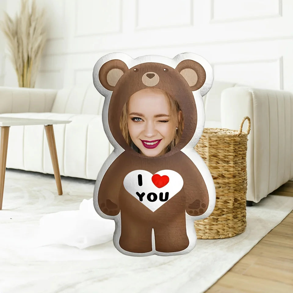 Personalized Photo Bear Plush Pillow with I Love You Message