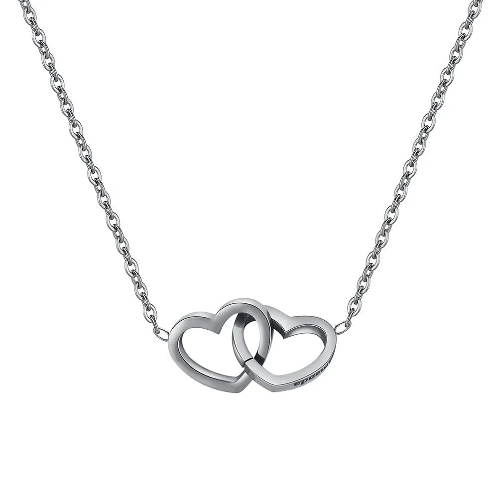 Personalized Double Heart Name Necklace in Stainless Steel