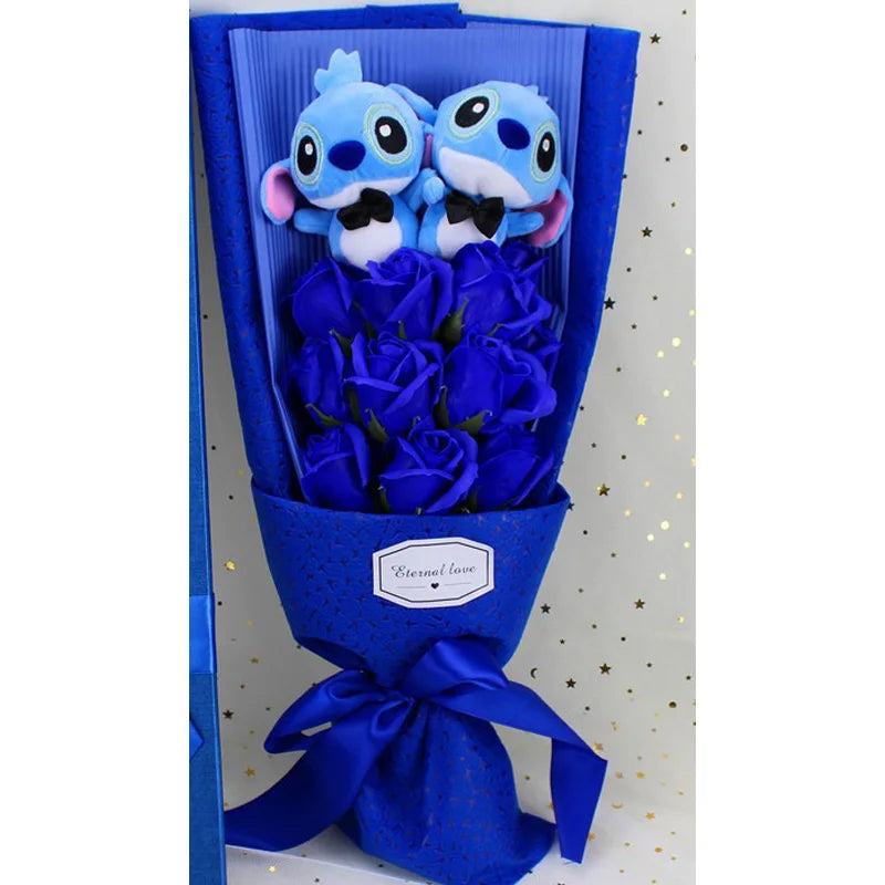 Disney Plush Flower Bouquet Mickey Minnie Stitch Doll