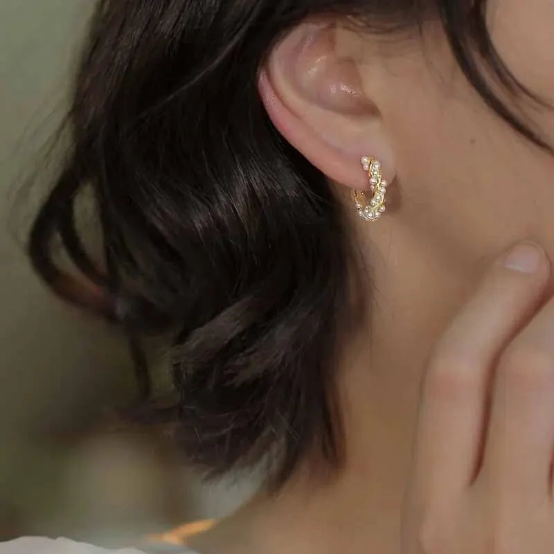 Imitation Pearl Small Round Hoop Earrings