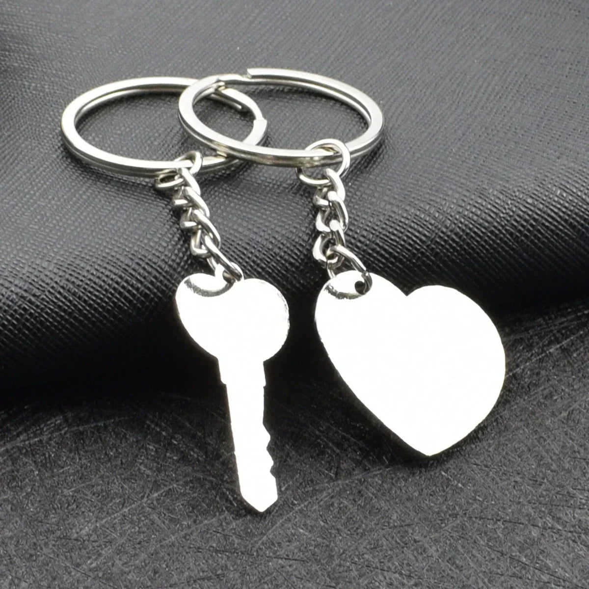 Silver Plated Couple Heart Keychain Set