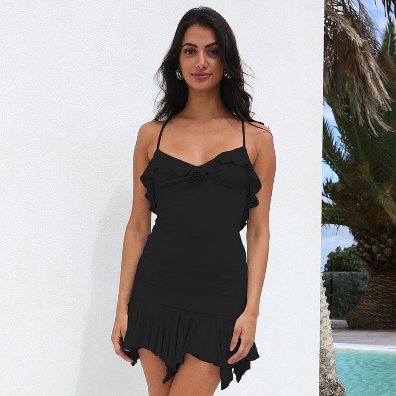 Frill Hem Strappy Mini Dress
