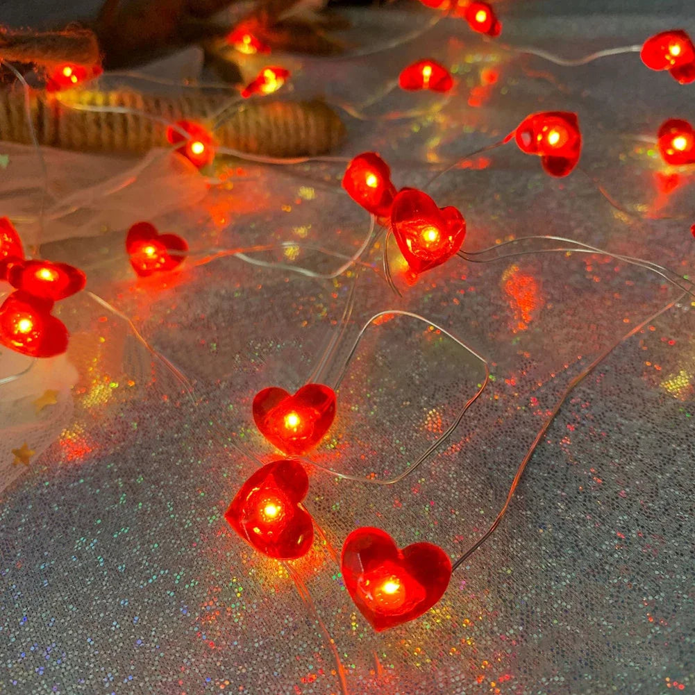 Red Heart LED String Lights for Valentine's Day Decor