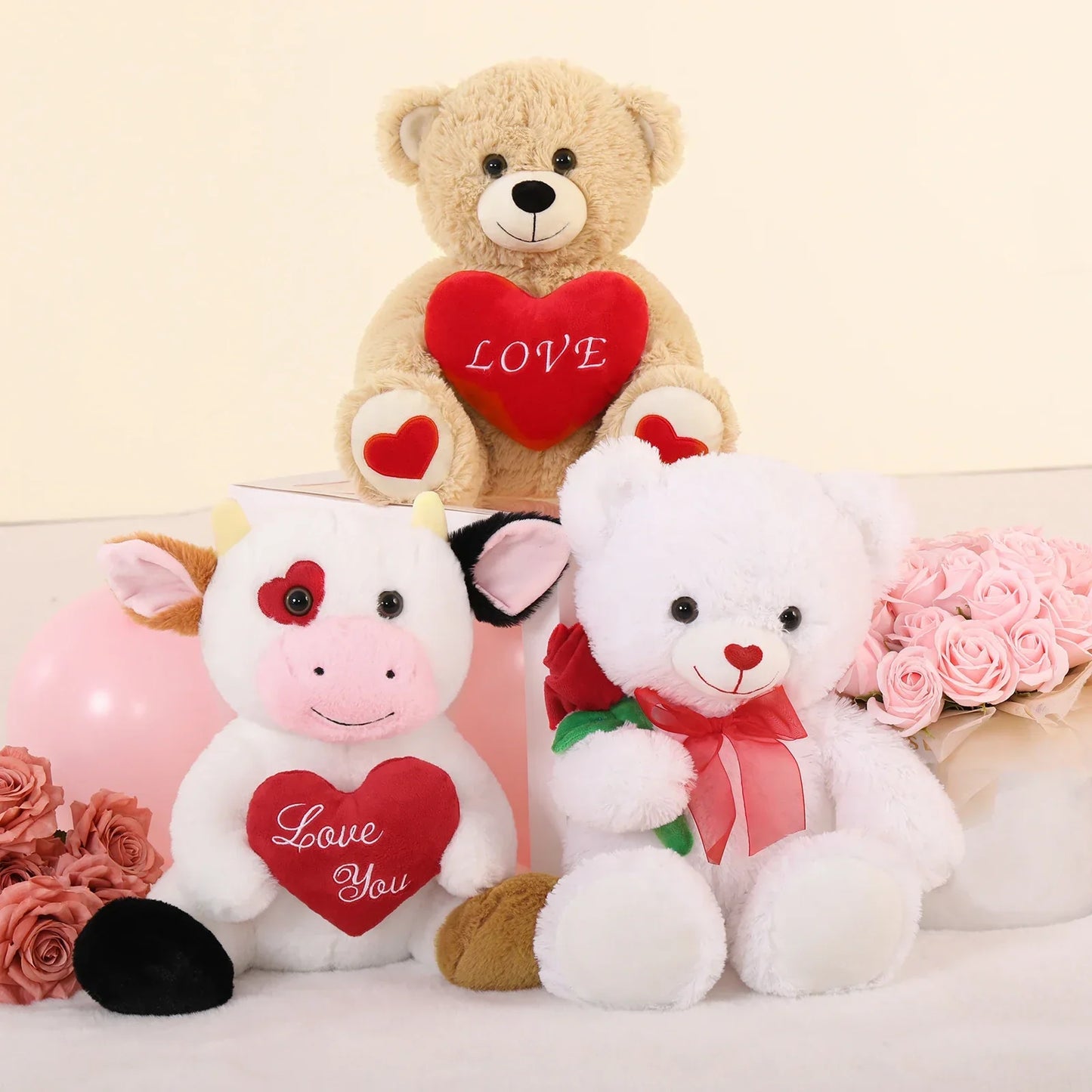 12in Cow Plush with Heart Soft Stuffed Toy Gift for Valentine