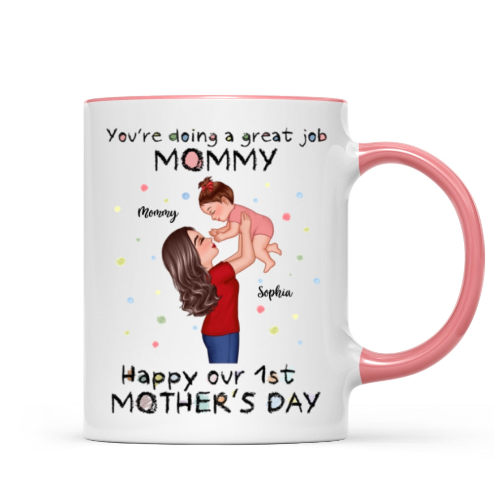 Happy 1st Mother's Day Mom And Kids Personalized Mug, Gift For Mom