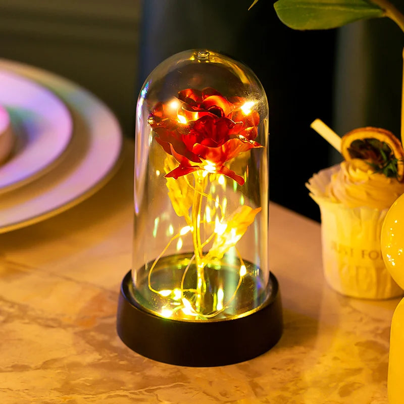 Eternal Rose with Galaxy LED Light in Glass Dome for Home Decor and Gifts