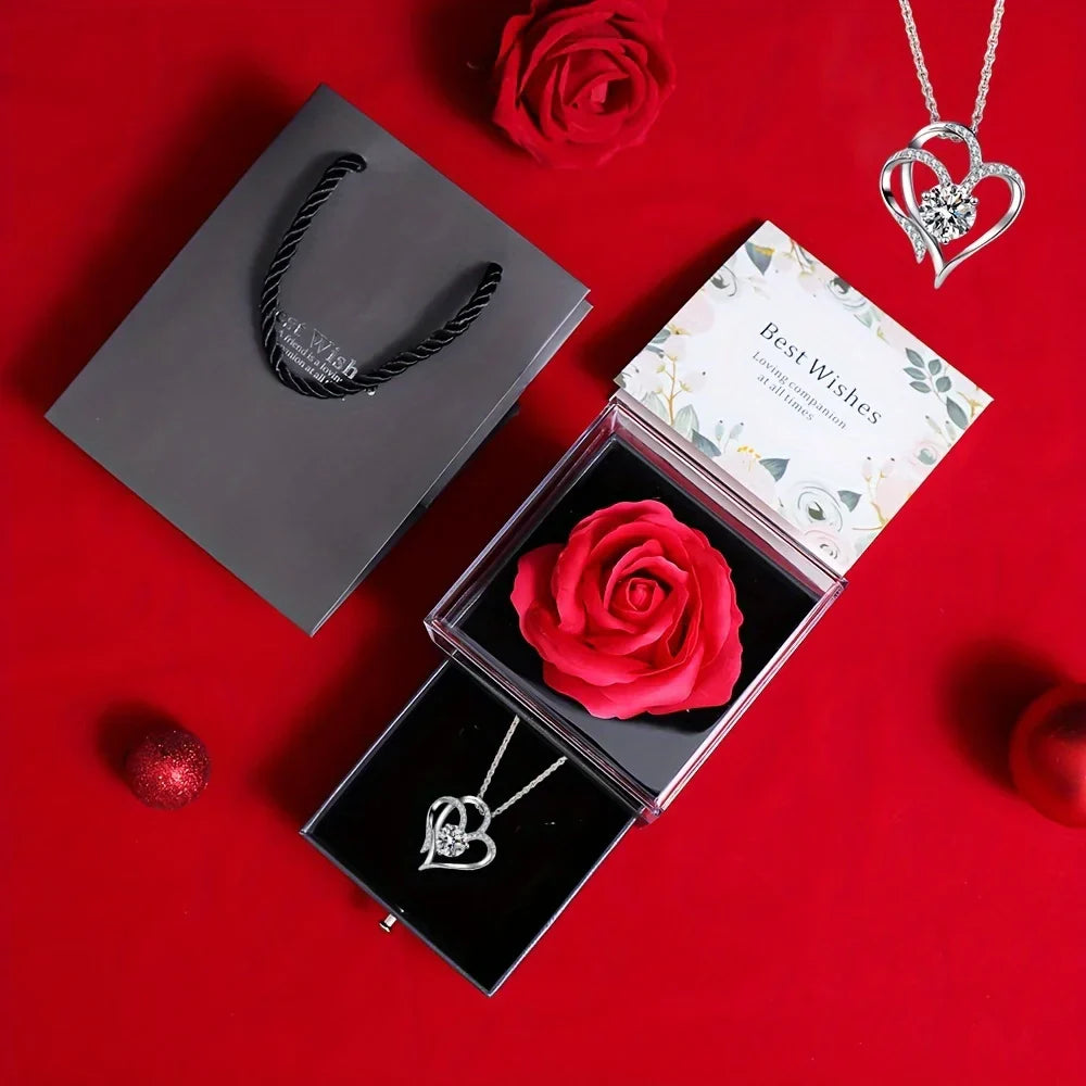 Preserved Rose Gift Box with Heart Necklace for Special Occasions