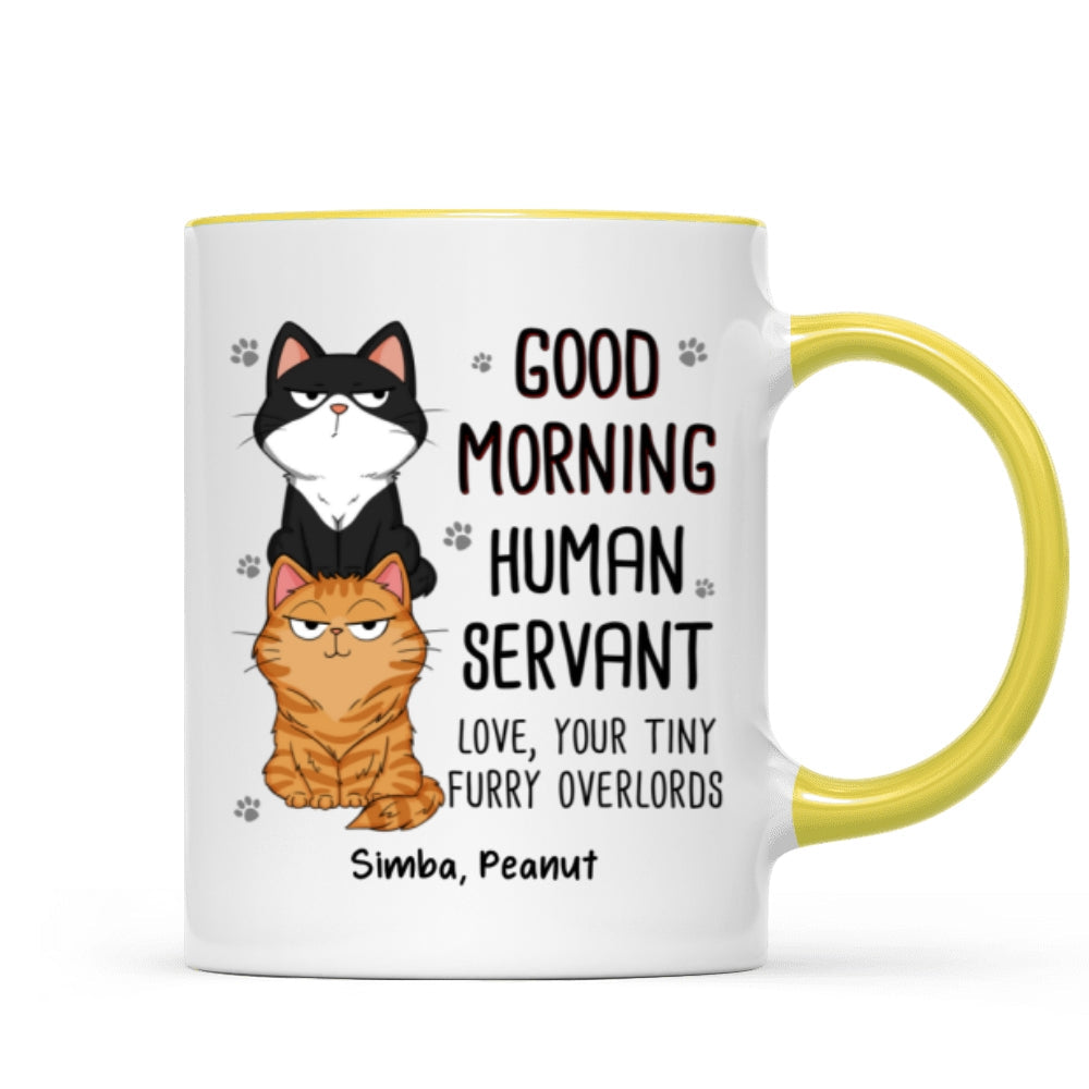 Good Morning Human Servant Stacked Cats Funny Gift For Cat Lover Personalized Mug
