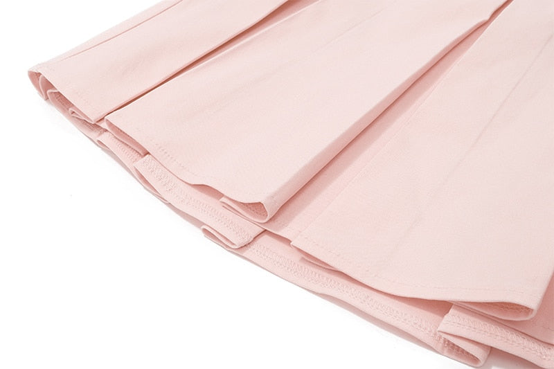 Pink Lace Up Corset And Pleated Mini Skirt Set