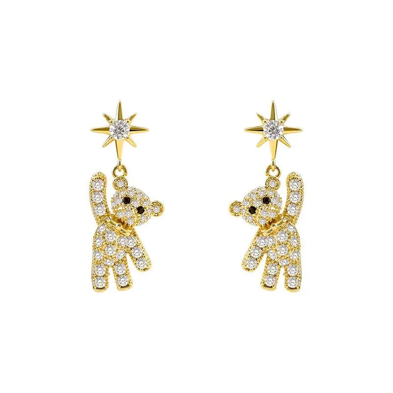 Charming Cubic Zirconia Bear & Star Stud Earrings