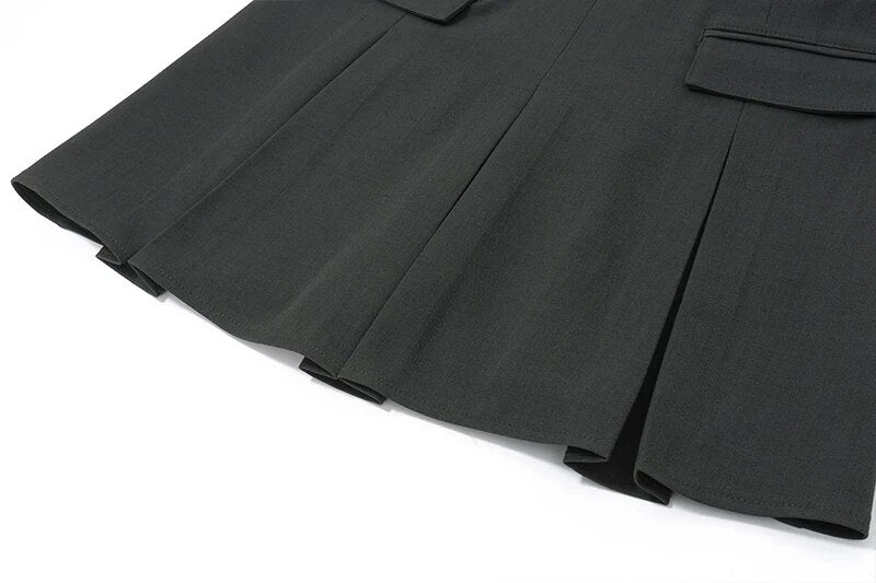 Grey Deep V-neck Sleeveless Pleated Mini Dress