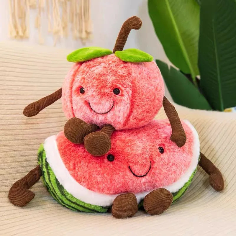 Creative Plush Fruit Toys: Watermelon, Cherry & Apple Dolls for Fun Gifts