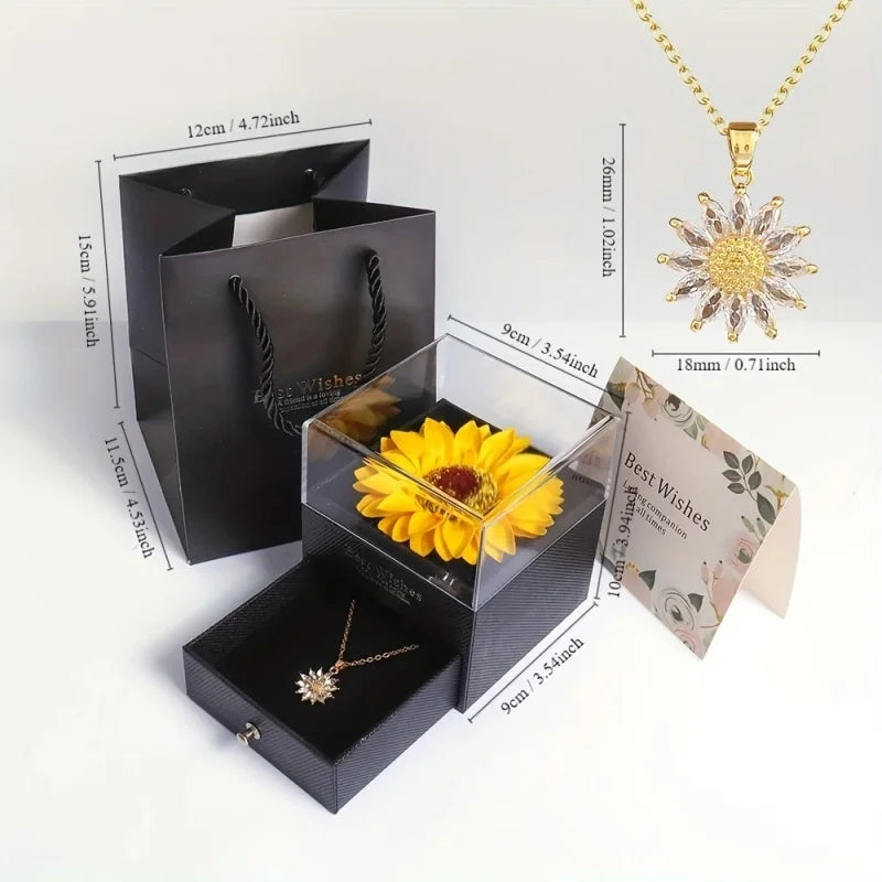 Zircon Sunflower Pendant Necklace Gift Set