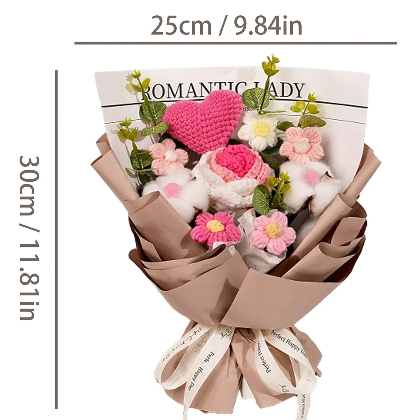Handmade Crochet Pink and Purple Rose Bouquet Knitted Artificial Flowers Gift for Girlfriend