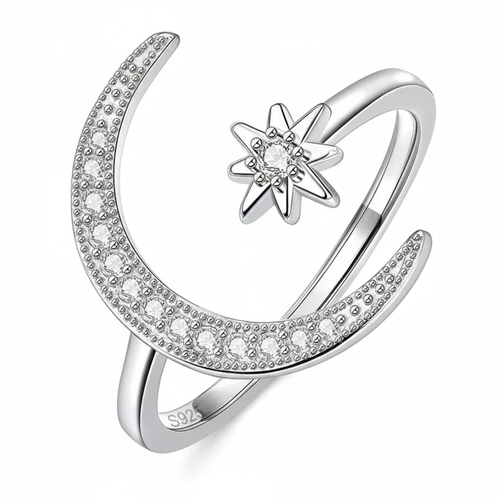 Delicate Adjustable 925 Sterling Silver Ring with Cubic Zirconia