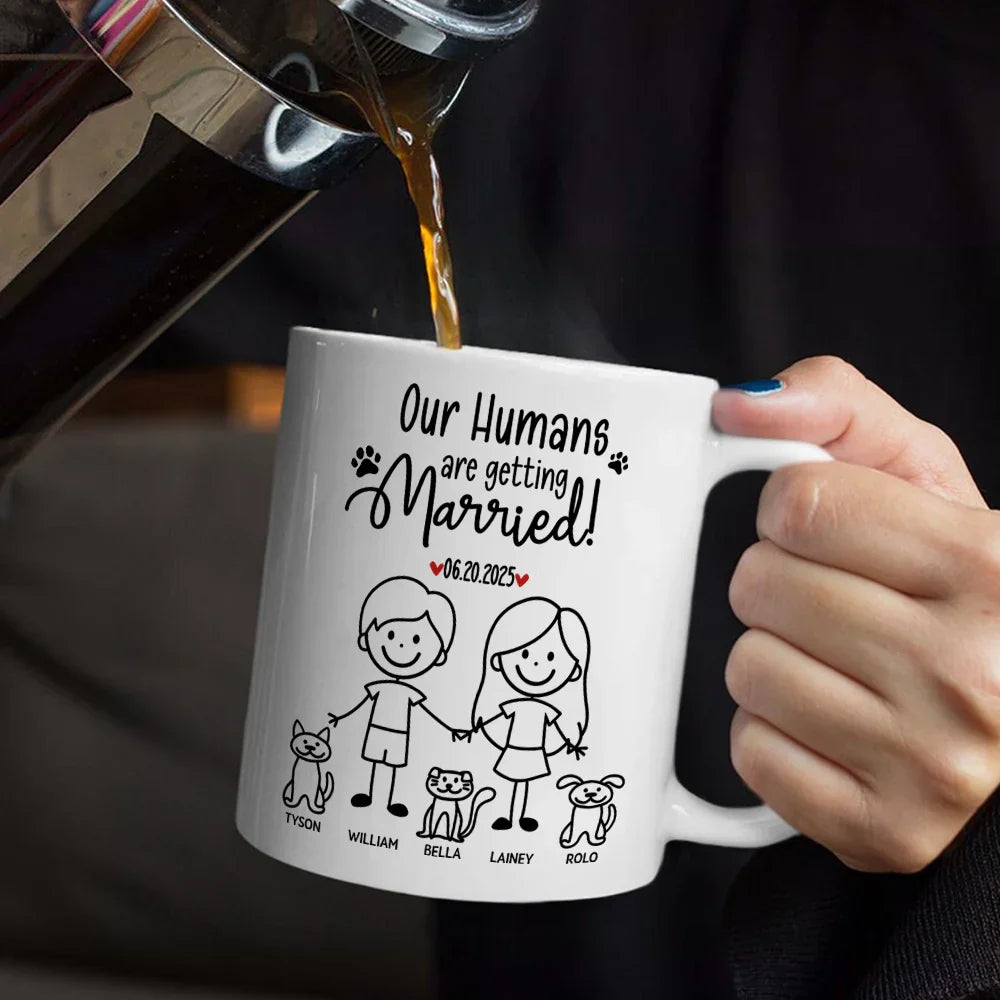 Stick Figures My Humans Are Getting Engaged Married - Personalized Mug