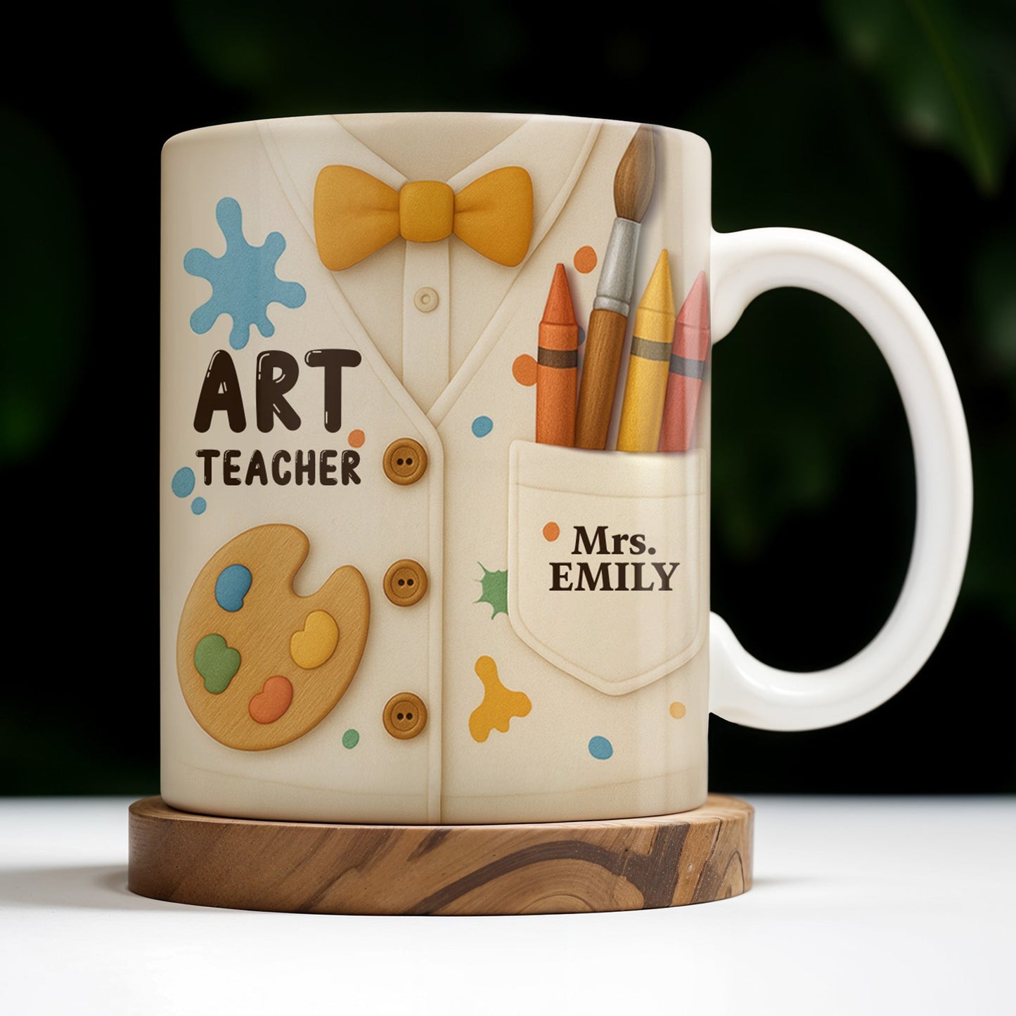 Art Teacher, Crayons, Paintbrush, Palette - Personalized Custom Coffee Mug - TEACH002_MG