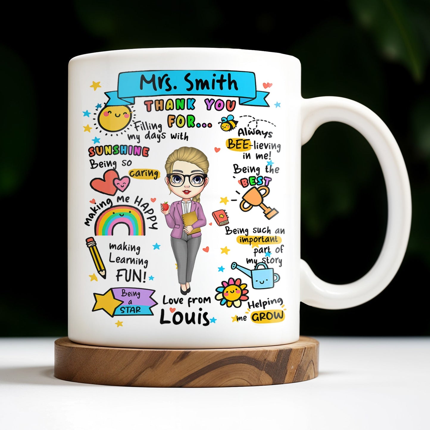 Thank You For Filling My Days With Sunshine, Heart, Star - Personalized Custom Coffee Mug - TEACH047_MG