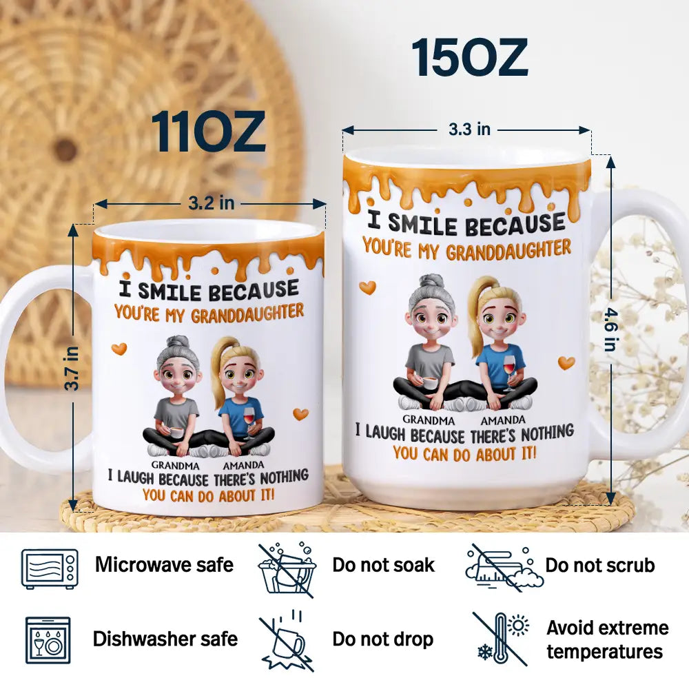I Smile Because You're My Daughter Granddaughter - Personalized White Edge-to-Edge Mug