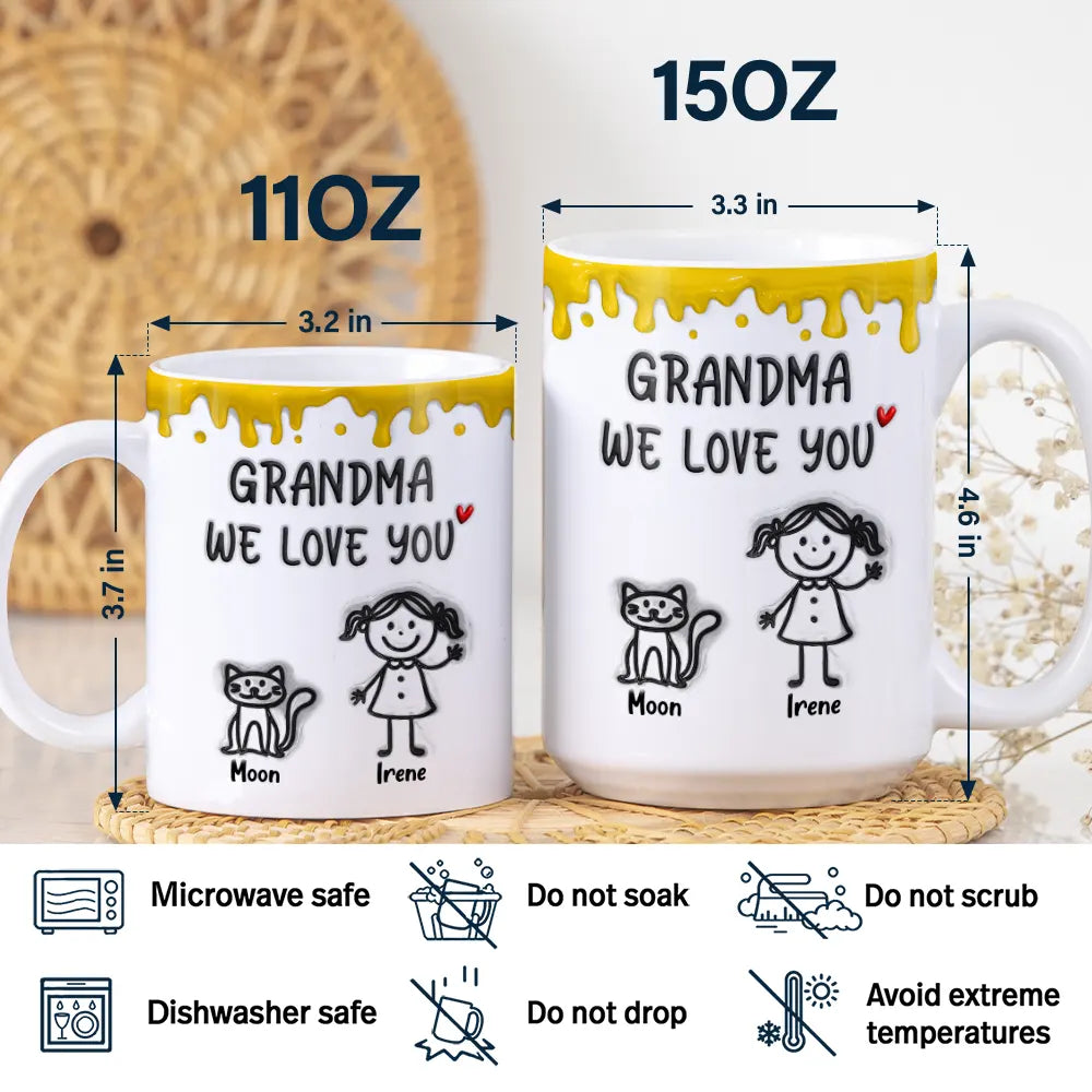 Mom We Love You 3D Inflated Effect Stick Figure - Personalized White Edge-to-Edge Mug