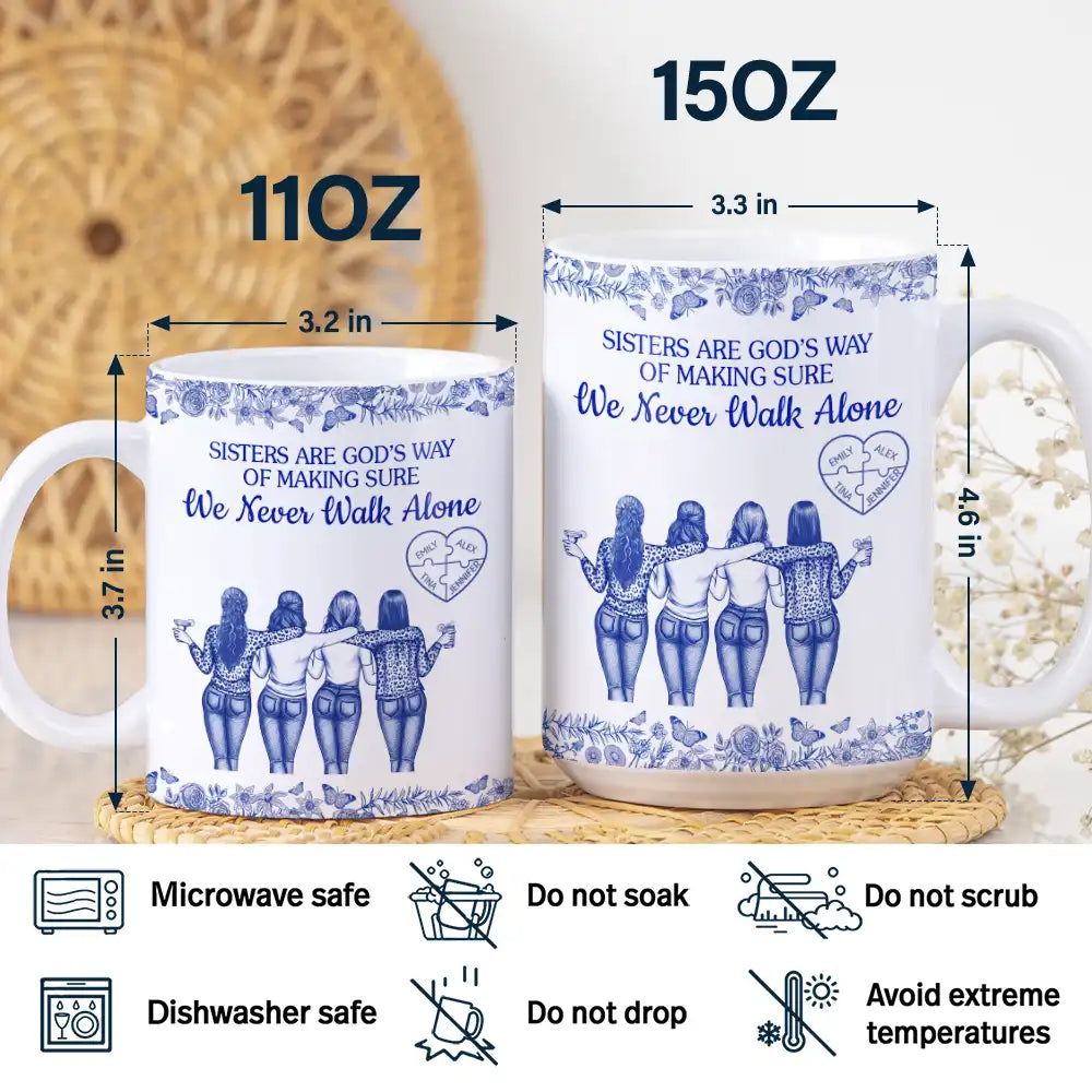 A Friend Is God's Way Of Making Sure We Never Walk Alone Toile - Personalized White Edge-to-Edge Mug