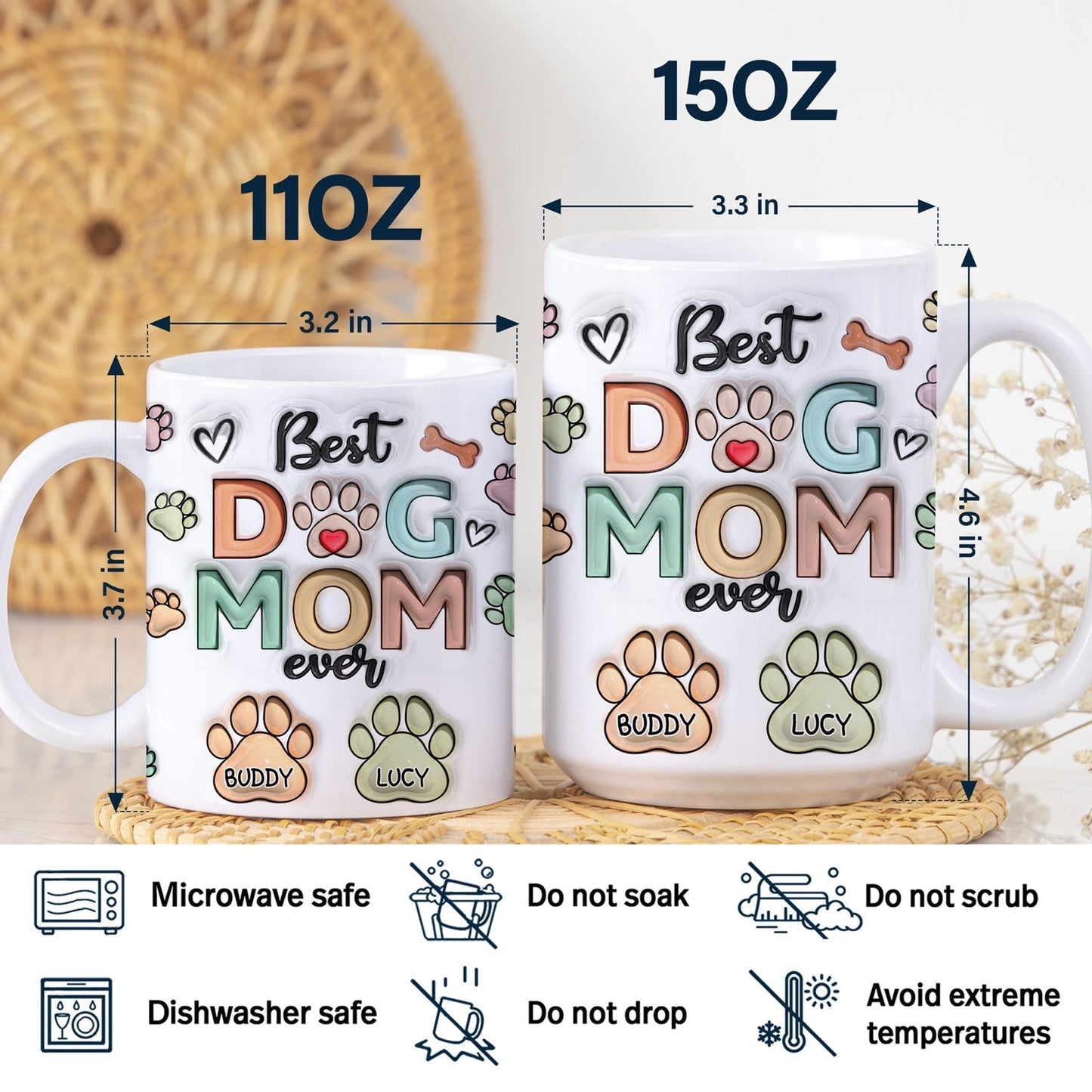 Best Dog Mom Ever - Birthday, Anniversary Gift For Dog Dad, Cat Mom, Pet Lover - 3D Inflated Effect Printed Mug, Personalized White Edge-to-Edge Mug
