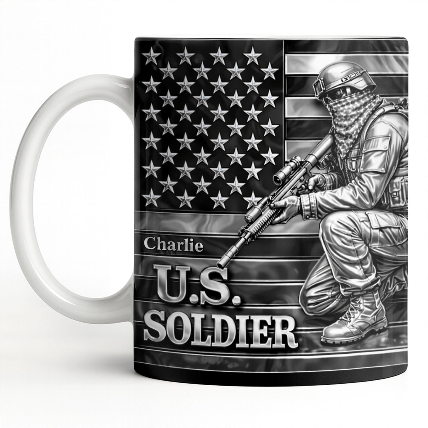 U.S. Soldier With American Flag - Personalized Custom Coffee Mug - VTR004_MG
