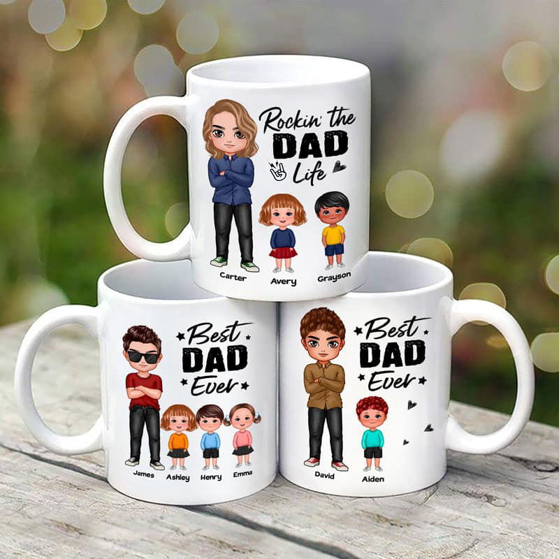 Rockin' The Dad Life Doll Dad With Kids Father's Day Gift Personalized Mug