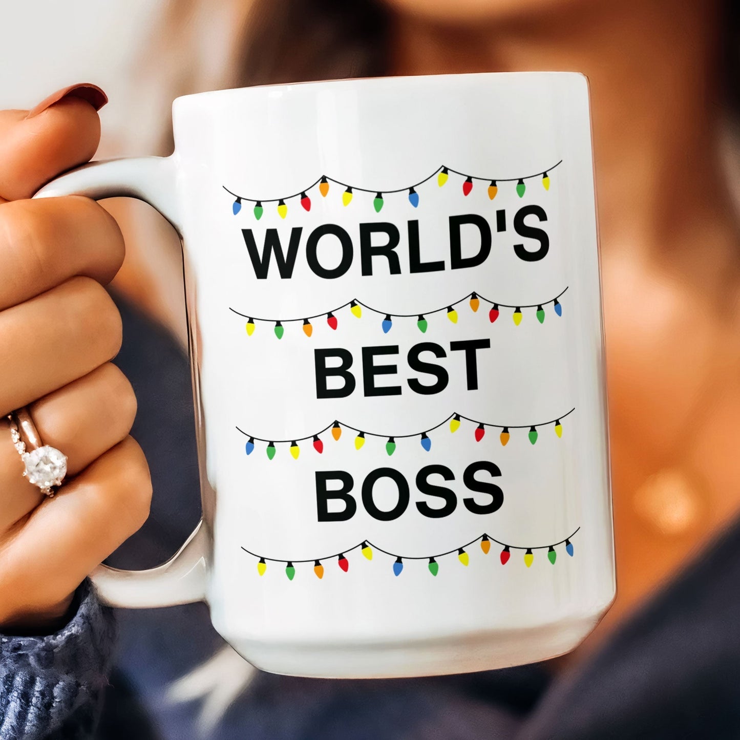 World'S Best Boss Funny Xmas Lights Custom Face - Personalized Photo Mug