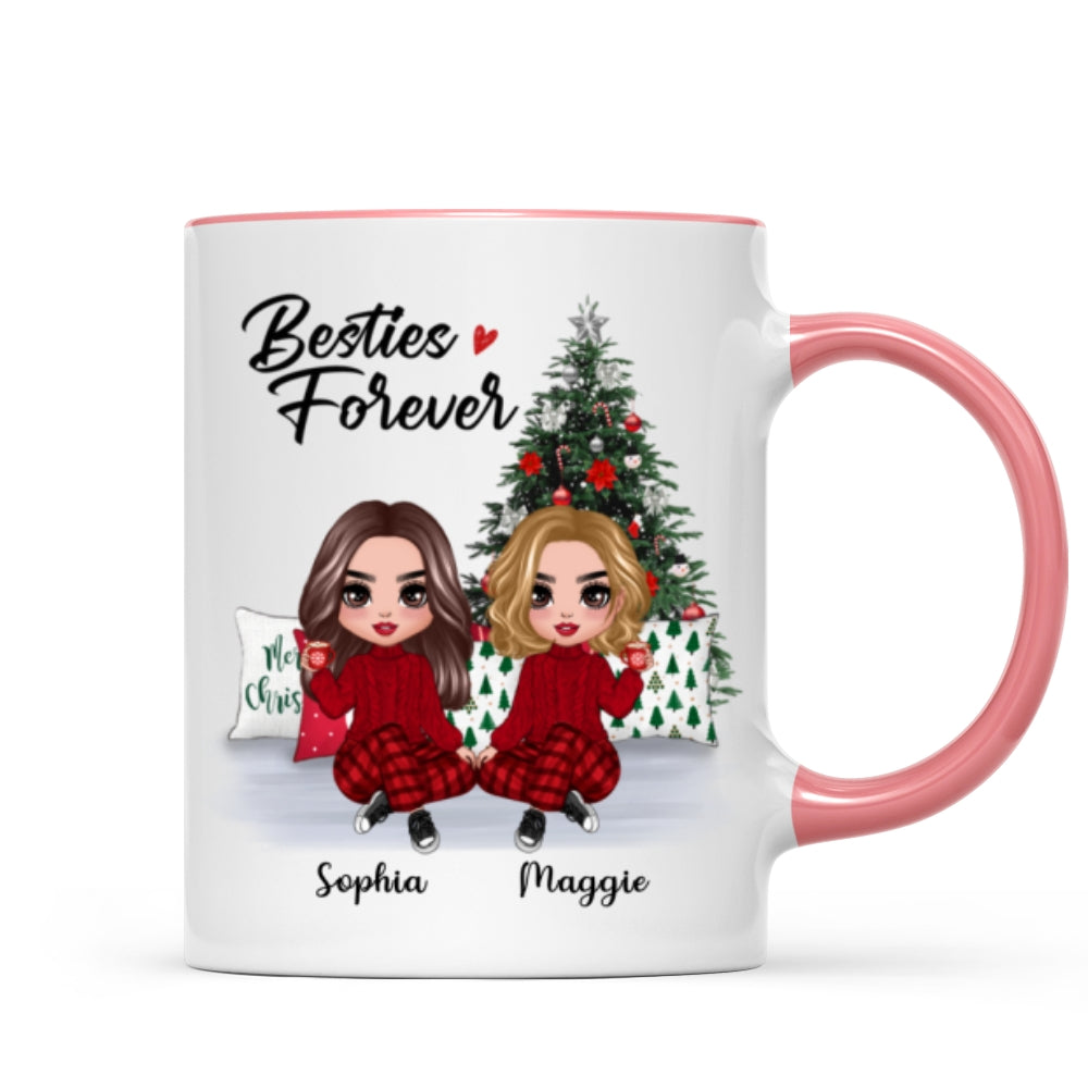 Doll Besties Best Friends Sitting Beside Christmas Tree Personalized Mug