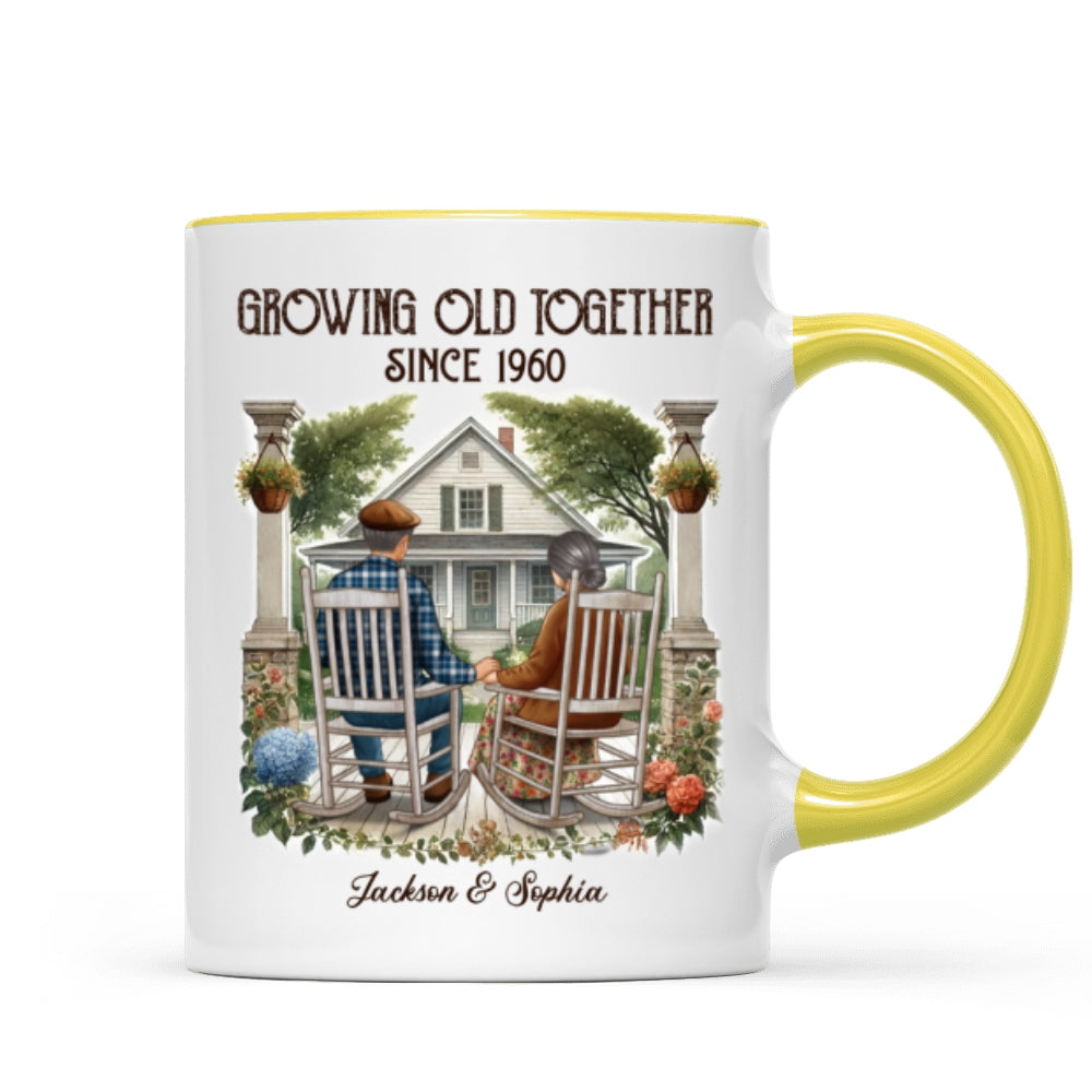 Old Couple Sitting On The Porch Growing Old Together Since Personalized Mug, Heartfelt Gift For Couple, For Him, For Her, Husband, Wife
