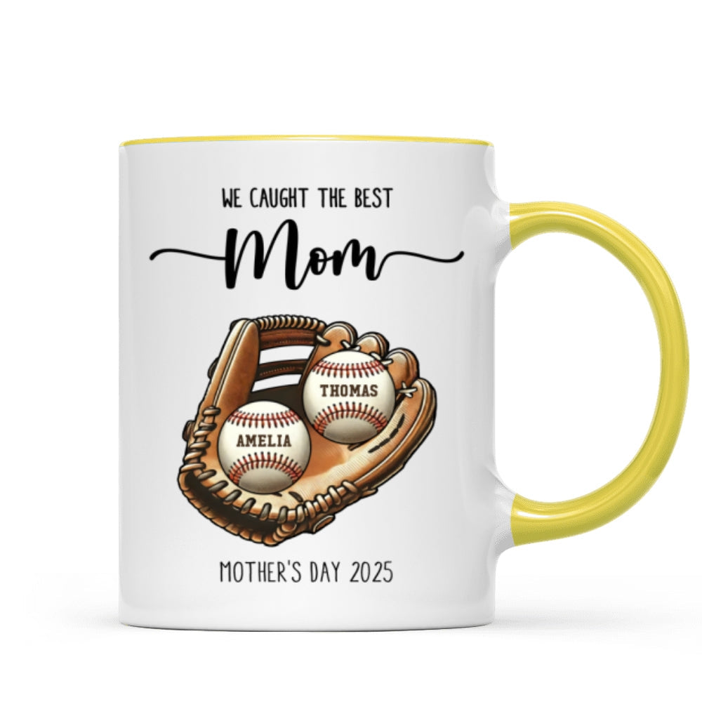 We Caught The Best Mom Baseball, Softball Personalized Mug, Custom Kid's Name, Mother's Day, Gift For Wife, Gift For Mom