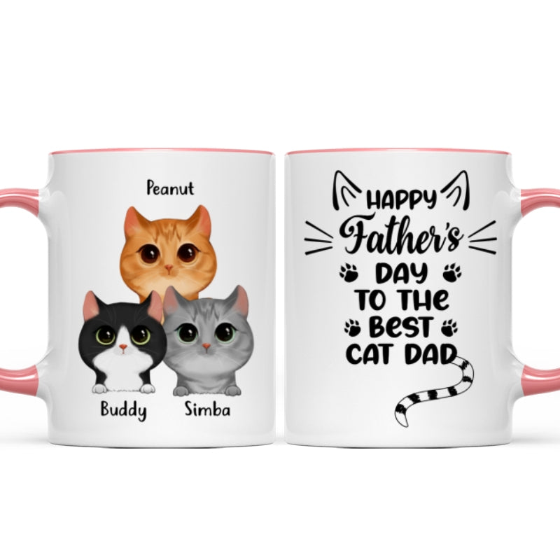Happy Father's Day To The Best Cat Dad Cat Shape Watercolor Cute Cats Personalized Mug