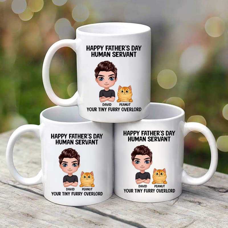Happy Father's Day Human Servant Doll Cat Dad Personalized Mug