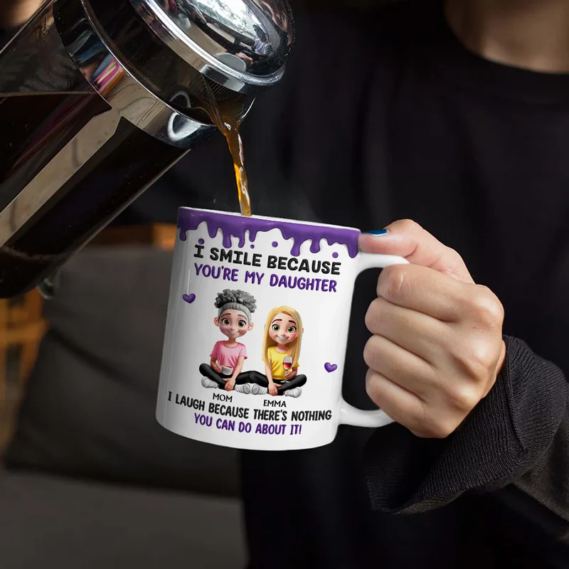 Personalized Ceramic Mug with Funny Mom and Son Quote, Cute Cartoon Sitting Design, Unique Gift for Mom or Son